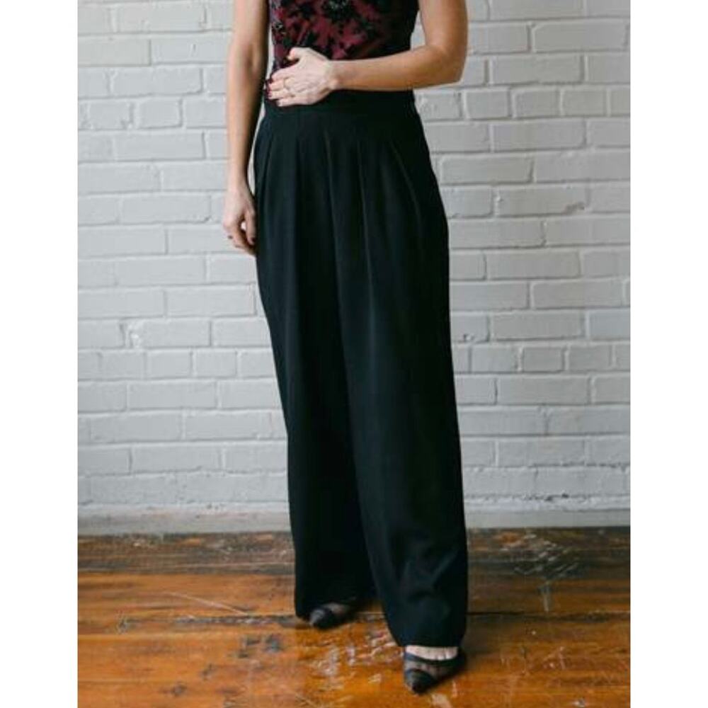 Enza Costa Crepe Pleated Wide Leg Pant size 0 XS Black DRM